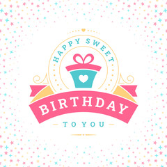 Happy birthday holiday present greeting vintage social media post template vector flat illustration