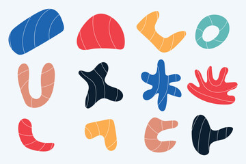 Collection of hand drawn flat abstract shapes. Irregular shape.