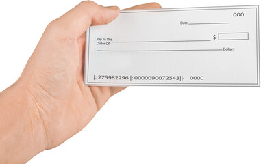 Hand Holding Blank Check - Isolated