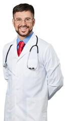 Handsome young male doctor on background