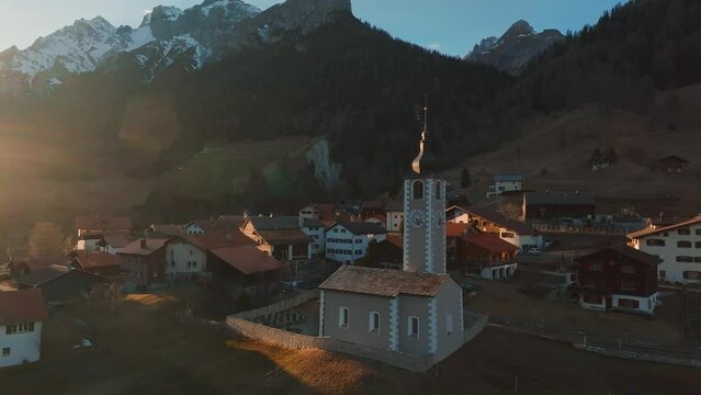 Panoramic view of beautiful spring wonderland mountain scenery in the Alps with pilgrimage church of Maria Gern and famous Watzmann summit in the background