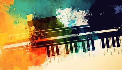 illustration pop art vintage style grunge texture of piano and keyboard, generative Ai