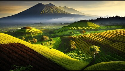 beautiful peaceful scenery of rice field landscape, Generative Ai