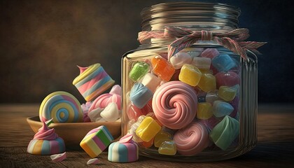 close up a big jar of sweet sugar, Generative Ai