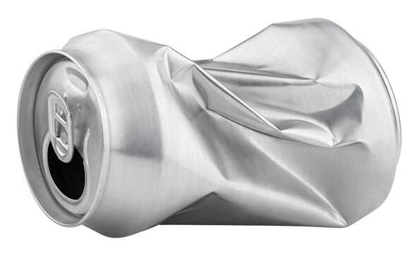 Crumpled empty blank soda or beer can garbage isolated on transparent background
