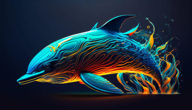 Dolphin with flames coming out of its mouth. Generative AI.