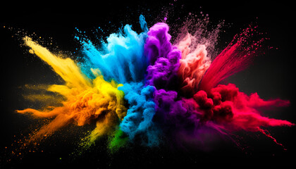 Colorful powder explosion on black background. Generative AI.