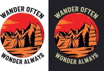 Free vector t-shirt or poster design with illustration of a tent.