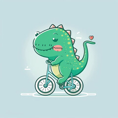 Fototapeta na wymiar Cute dinosaur riding a bicycle with a fun feeling, premium vector art, illustration, flat cartoon design, Generative AI