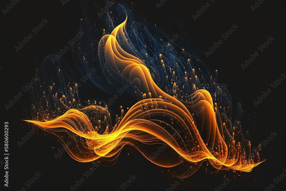 Poster abstract fire lines with sparks, bright glow lines highlighted on a black background.generative ai
