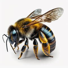 Bee is shown on white background. Generative AI.