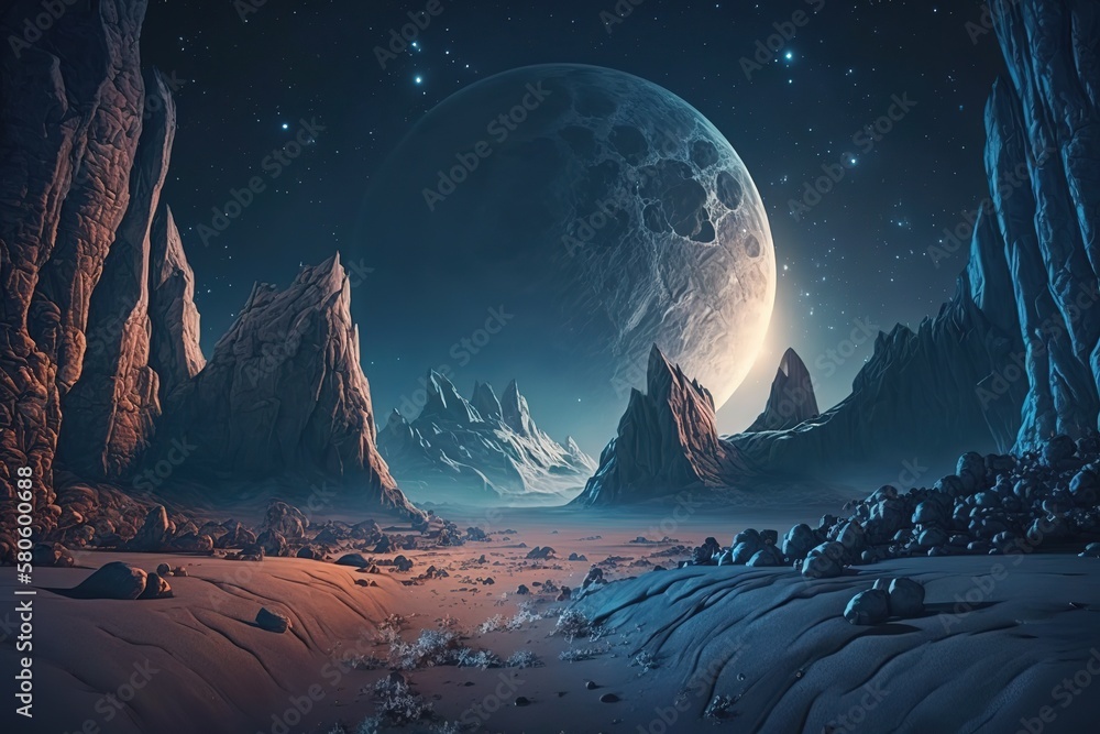Aufkleber a cosmic landscape, a view of the planets from a close distance, life on an unknown planet.generativ