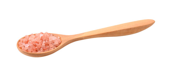 Himalayan salt in wood spoon on transparent png