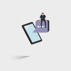 Mobile phone and man sitting on speech bubble illustration