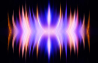 Dark fractal, abstract background. Bright neon lines, waves. Blurred laser shapes