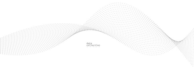 Grey airy particles flow vector design, abstract background with wave of flowing dots array, digital futuristic illustration, nano technology theme.