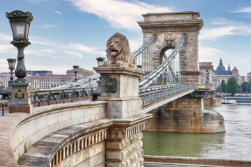 Breathtaking cityscape of Budapest  with  Széchenyi Chain bridge over Danube river