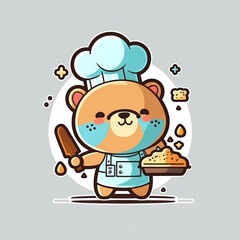 Cute bear is cooking like a chef, premium vector art, illustration, flat cartoon design, Generative AI