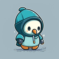 Penguins wear winter or cold weather clothing to keep their bodies warm, cute animal, premium vector art, illustration, flat cartoon design, Generative AI