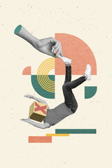 Vertical creative photo collage template of big arm drop headless man entrepreneur box instead of...