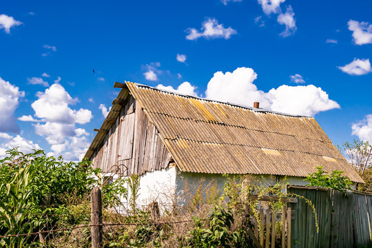 Beautiful old abandoned building farm house in countryside on natural background