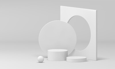 White 3d podium geometric foundation display cylinder level stage vertical wall hole vector