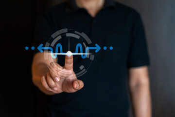 Man touch the future interface technology virtual screen.