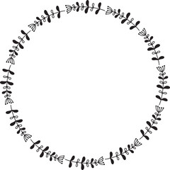 Fototapeta premium Hand drawn round floral frame isolated on white background. Vector doodle wreath.