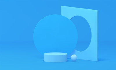 Blue pedestal merchandise retail showcase geometric award arena 3d stage realistic vector