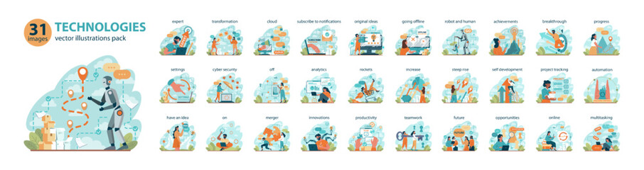 Modern business technologies big set. Innovation and progress