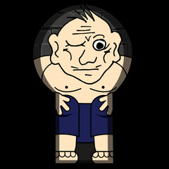 A scary man with an evil expression on a white background. Businessman in the prison.