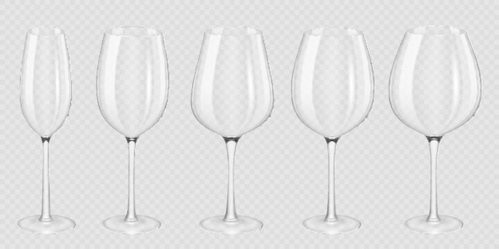 Set of realistic transparent wine glasses, isolated.