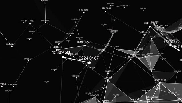 Geometric abstract composition with dots, lines, triangles, depth of field and random numbers. Beautiful plexus.