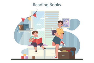 Education. Children reading books for academic progress and future