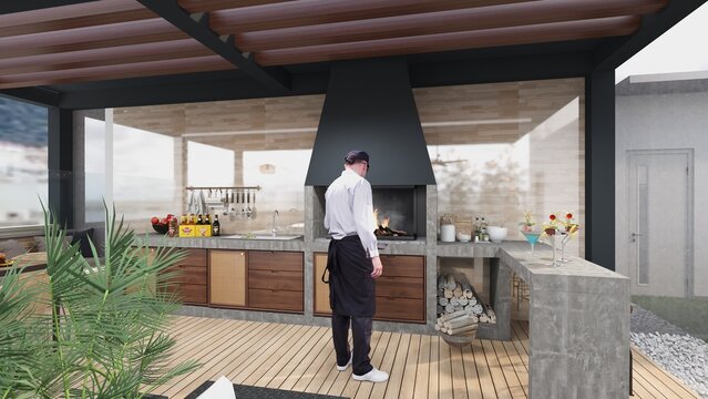 terraza chill out con asador quincha barbacoa y zona de solarium con piscina y lavanderia 