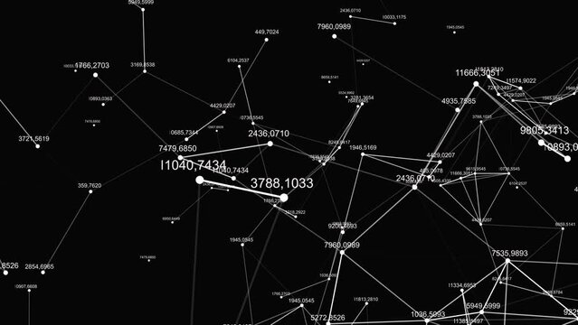 Geometric abstract composition with dots, lines, triangles, depth of field and random numbers. Beautiful plexus.