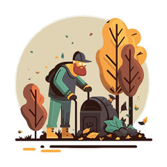 A person is cleaning up trash in the park on World Environment Day. Save the planet. Earth Day concept. Flat style vector illustration.