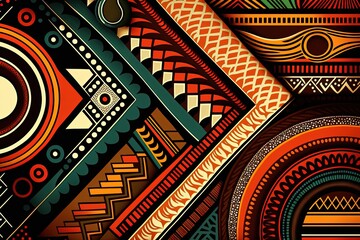 Background illustration with African patterns, print with African colors. Generative AI