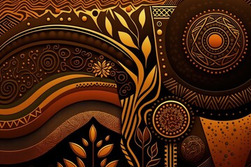 Background illustration with African patterns, print with African colors. Generative AI