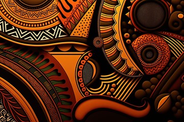 Background illustration with African patterns, print with African colors. Generative AI