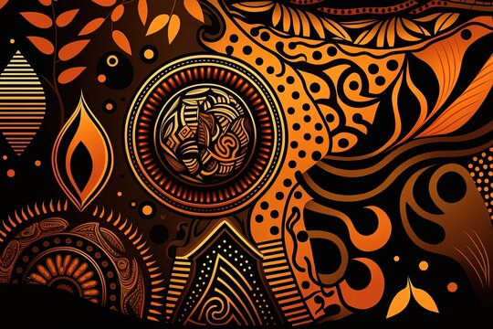 Background illustration with African patterns, print with African colors. Generative AI