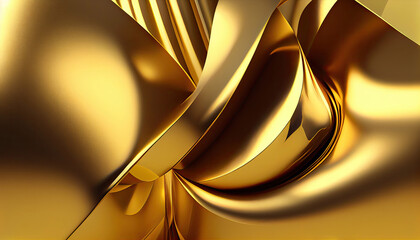 Gold foil background with light reflections. Golden textured wall with Generative AI Technology
