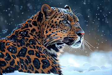 Fototapeta na wymiar Leopard closeup in snow