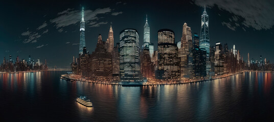 Fototapeta premium Night skyline of Manhattan, New York City. Generative AI