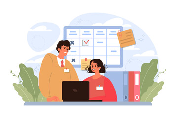 Brainstorming or discussion. New idea generation in a team cooperation.