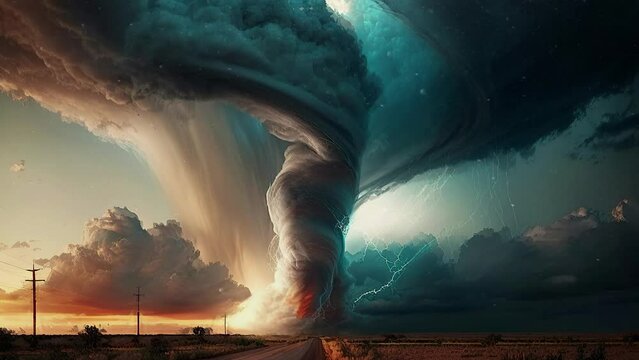 animation - tornado over a green field