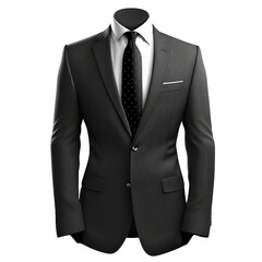 Generative AI illustration of male formal black suit with polka dot tie and shirt isolated on white background - 580611440