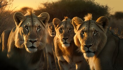 Löwen auf der Jagd - obrazy, fototapety, plakaty