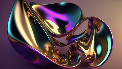 Abstract fluid 3d render holographic iridescent neon curved wave in motion dark background. Gradient design element for banners, backgrounds, wallpapers and covers