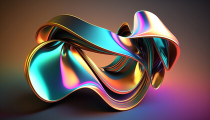 Abstract fluid 3d render holographic iridescent neon curved wave in motion dark background. Gradient design element for banners, backgrounds, wallpapers and covers